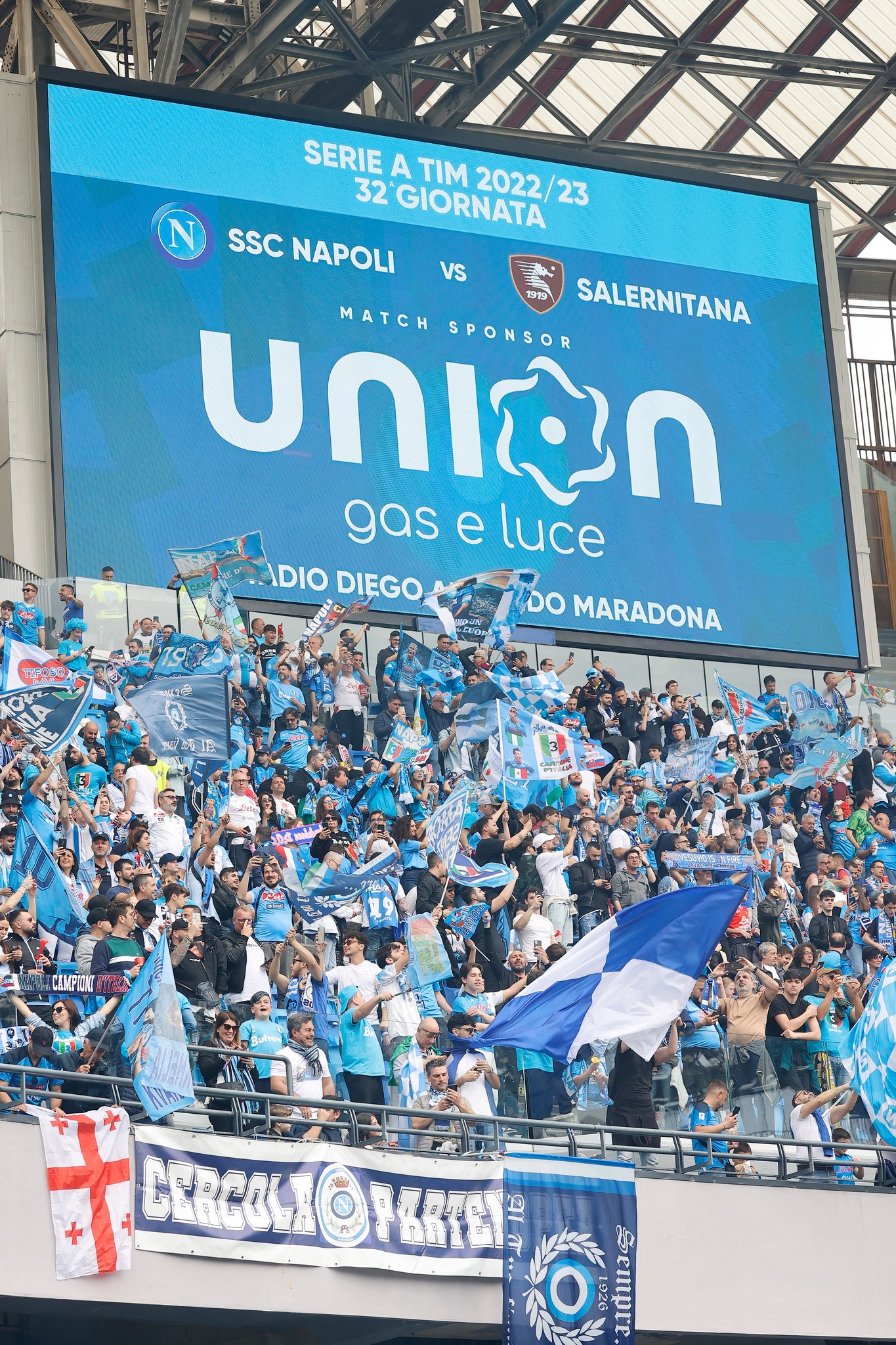 Union Gas e Luce sponsor della SSC Napoli durante il match Napoli - Salernitana 